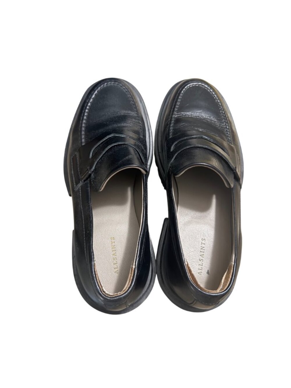 All Saints Black Lola Lugged Chunky Sole Penny Loafers Leather Womens Size 10 - Picture 9 of 10